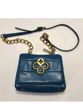 Jaime Ibiza Teal Blue Quilted Crossbody Shoulder Bag Gold Tone Hardware